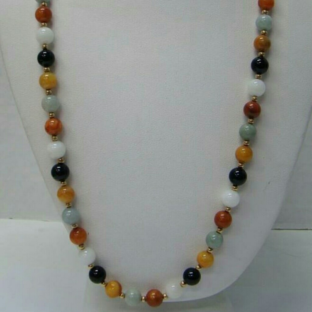 GSJ 14k Multi Color Jade Beaded Necklace Estate